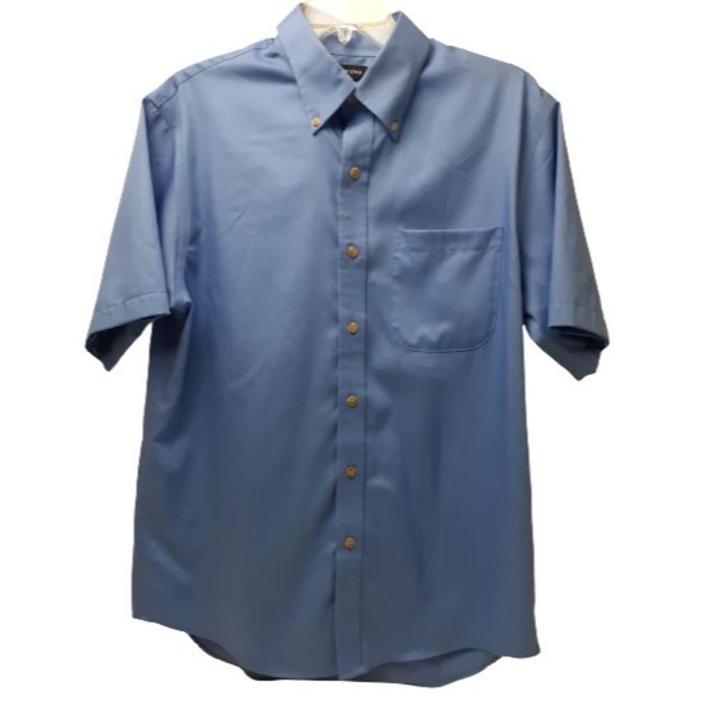 Lands End Men's Med. 15-15.5 Traditional Fit Short Sleeve Button Down Blue Shirt